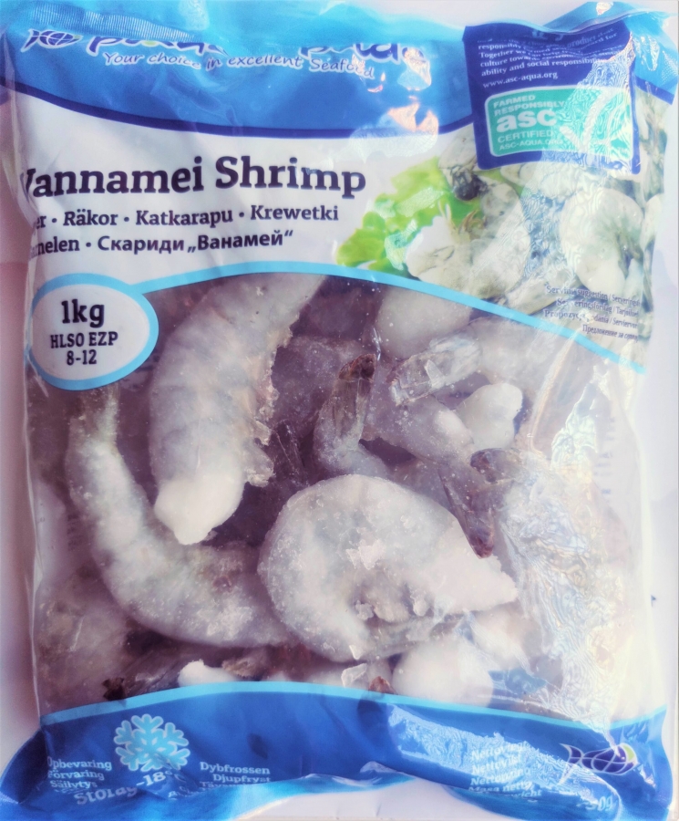 PLANETS PRIDE ASC Vannamei-katkarapu 8/12 HLSO EZP IQF 750 g | PP ASC8/12 开背白虾 (无头有壳) 750g 