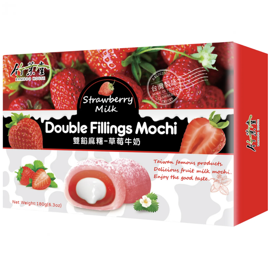 BAMBOO HOUSE Double Filling Mochi Strawberry Milk Flavor 180g｜竹叶堂 双馅麻薯 草莓牛奶味 180g