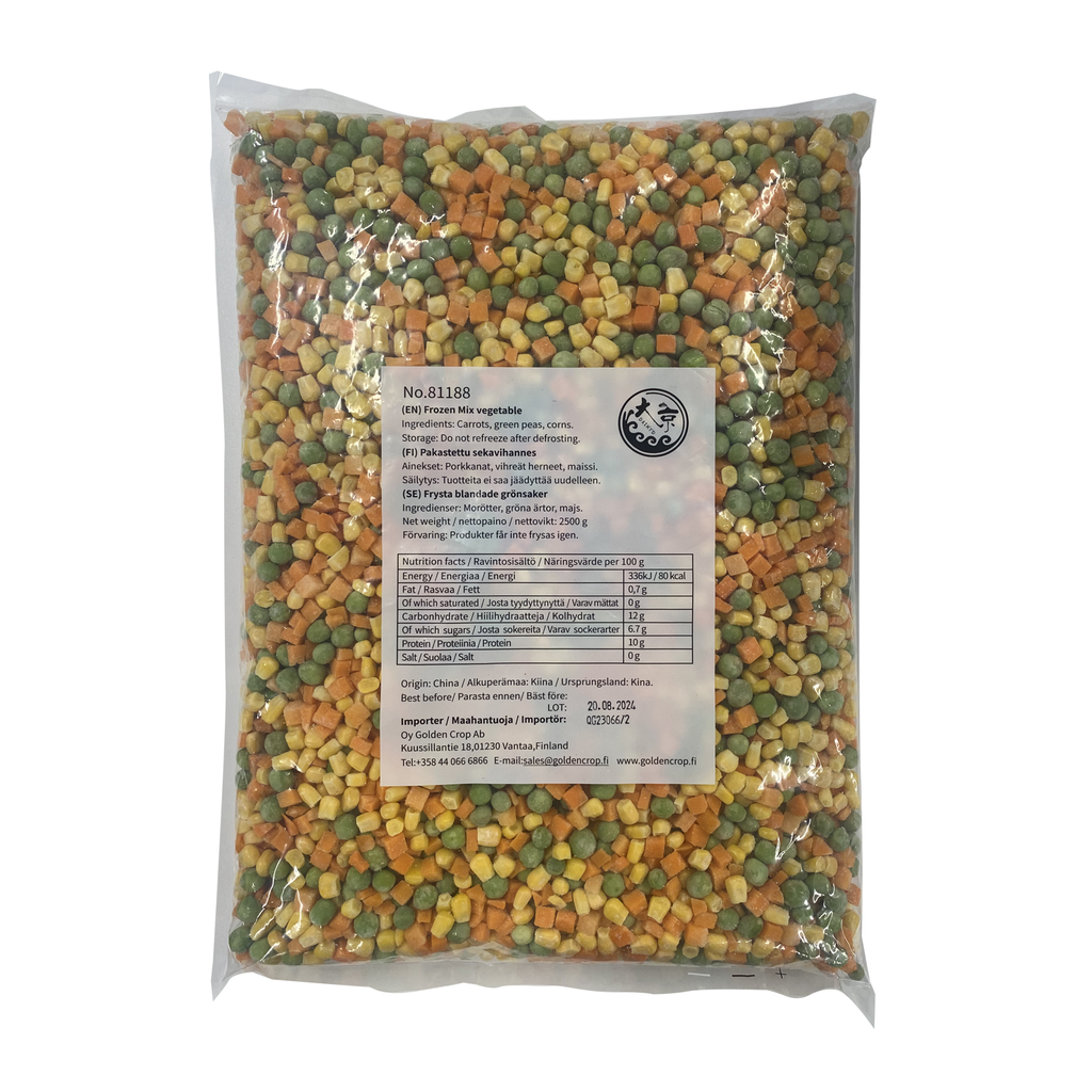 Daikyo Brand Frozen mix vegetable diced (green beans, corn kernels, carrots) 2.5kg 4Units/CTN | 大京 冰冻混合蔬菜丁(青豆, 玉米粒, 胡萝卜) 炒饭用 2.5kg 4包/箱