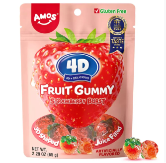AMOS 4D Gummy Juicy Burst Strawberry Flavor 65g | AMOS 4D爆汁软糖 草莓味 65g