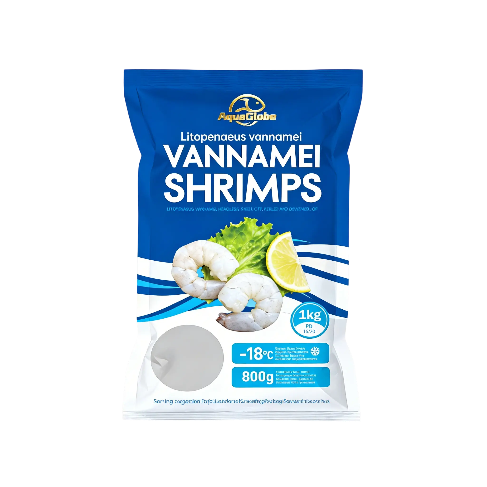 GOLDEN AQUAGLOBE Vannamei-katkaravut, kuoritut ja suolistetut (16/20) 800 g | GOLDEN AQUAGLOBE Vannamei Shrimps PD 16/20 800g