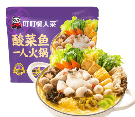 叮叮懒人菜 冷冻 酸菜鱼一人火锅 490g | DINGDING FRESH Frozen Pickled Mustard Fish Single-Serve Hot Pot 490g