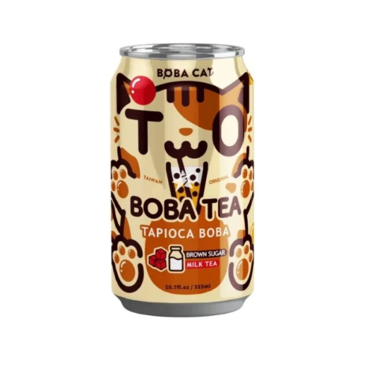 BOBA CAT tapiokapallo-bubble tee, ruskeansokerin maku 315ml | 珍珠奶茶 黑糖味 315ml 