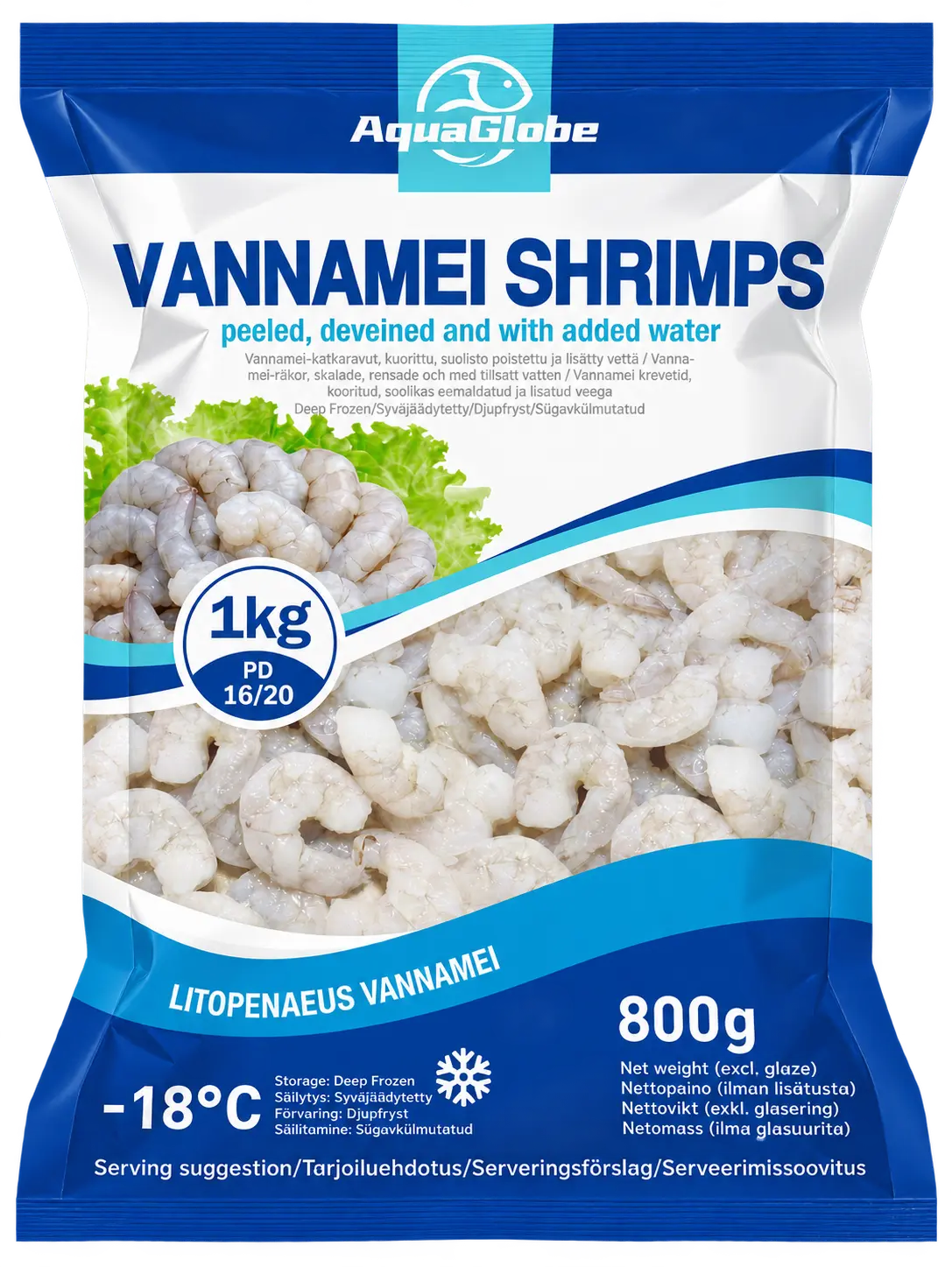 AquaGlobe 白虾 虾仁 16/20 800g | AquaGlobe Vannamei Shrimps PD 16/20 800g