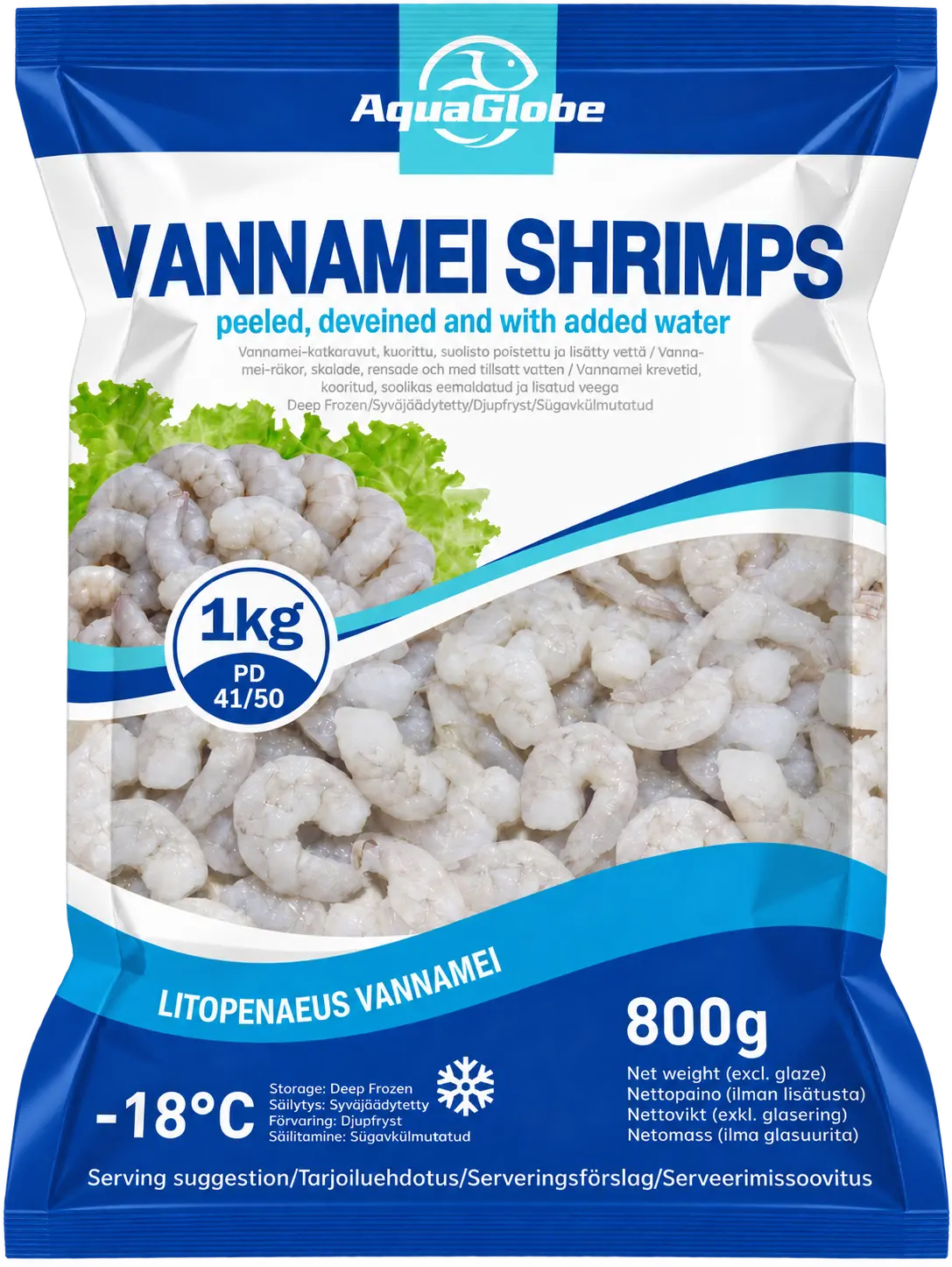 AquaGlobe Vannamei Shrimps PD 41/50 800g | AquaGlobe 白虾 虾仁 41/50 800g