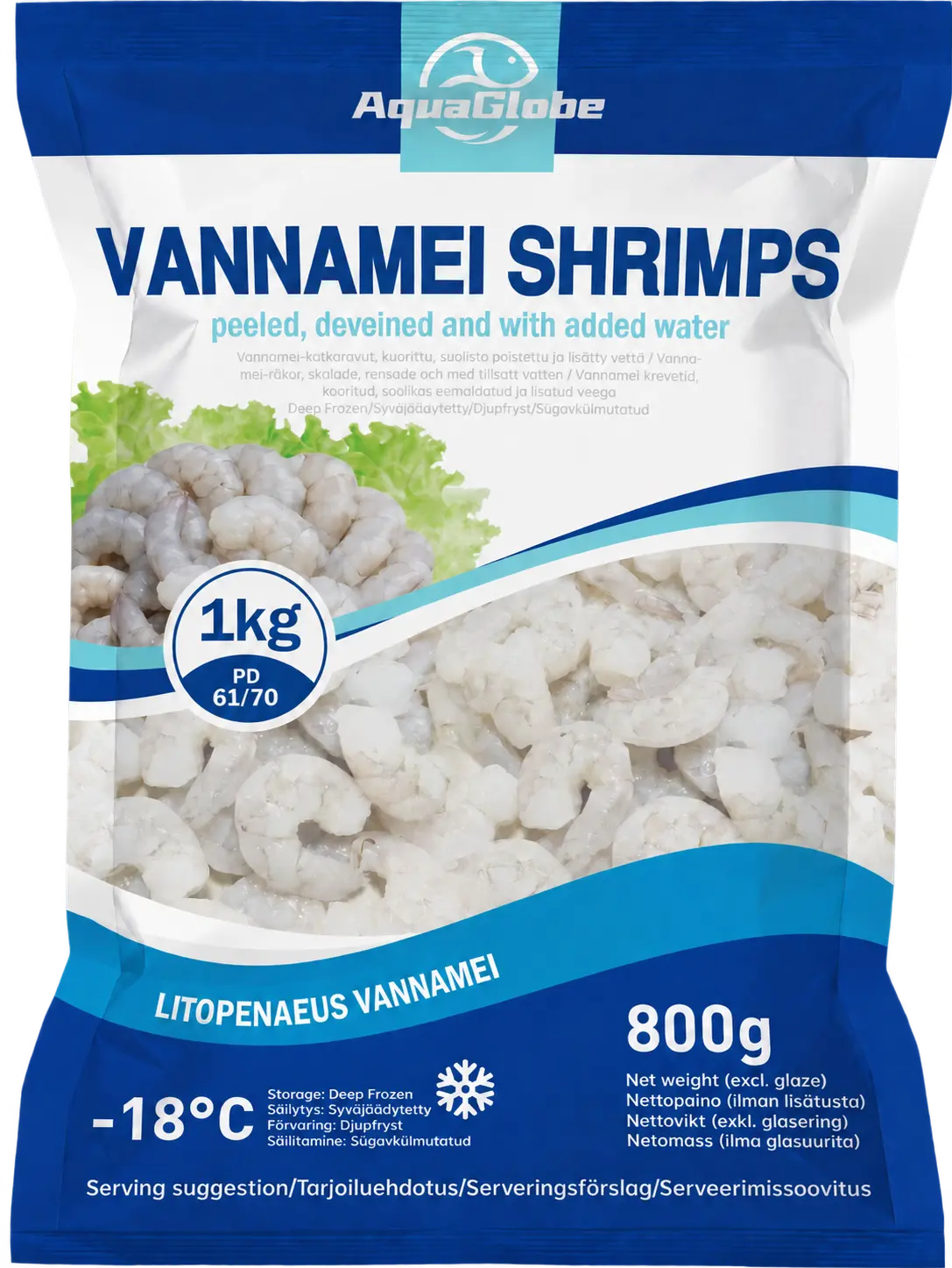 AquaGlobe Vannamei Shrimps PD 61/70 800g | AquaGlobe 白虾 虾仁 61/70 800g