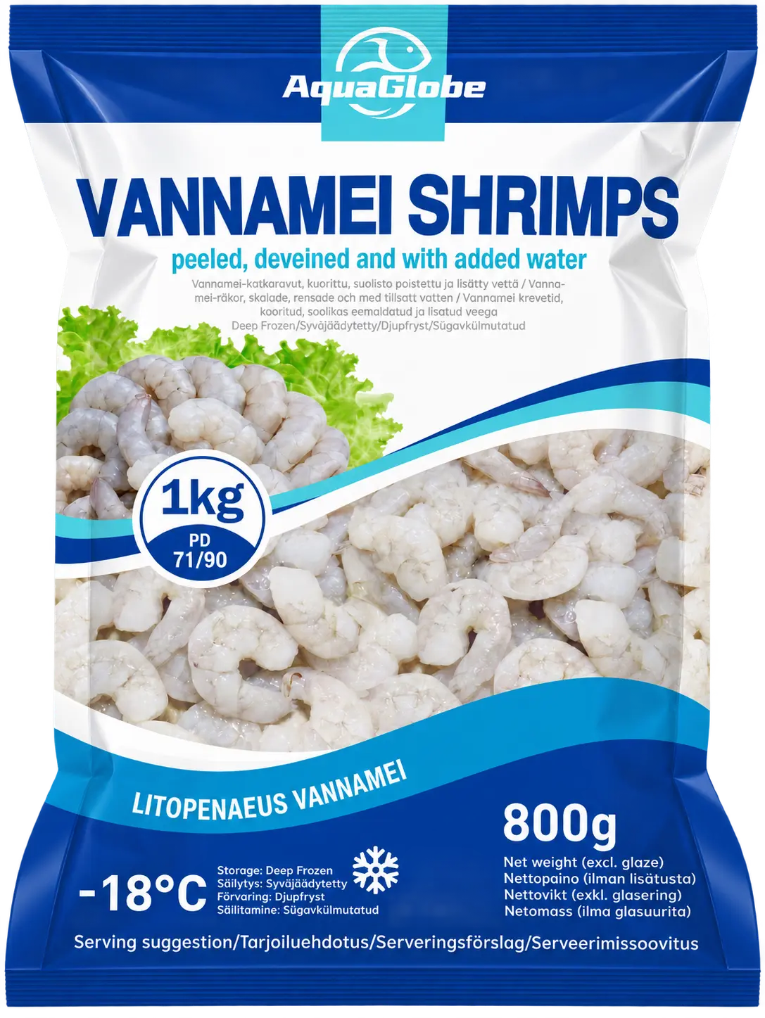 AquaGlobe Vannamei Shrimps PD 71/90 800g | AquaGlobe 白虾 虾仁 71/90 800g
