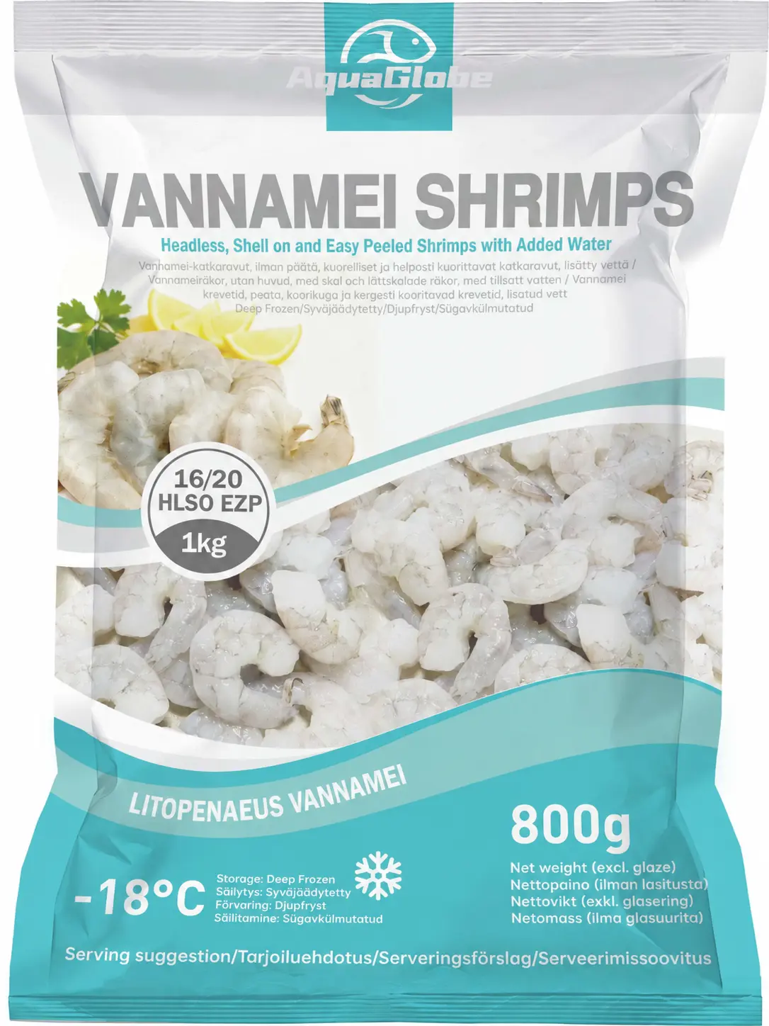 AquaGlobe 开背白虾 (无头有壳) 16/20 800g | AquaGlobe Vannamei Shrimps HLSO Easy Peeled  16/20 800g
