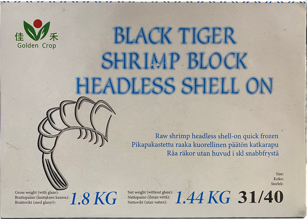 Fisherman’choice Black Tiger Shrimps 31/40 HLSO 1.8kg (1.44kg) | Fisherman’choice 31/40 黑虎大虾 (无头有壳) 1.8kg (净重 1.44kg)