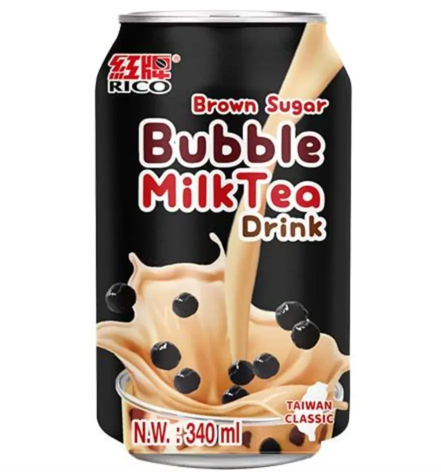 RICO Bubble Milk Tea -juoma, Ruskea Sokeri -maku 340 ml | 红牌 波霸奶茶 黑糖味 340ml