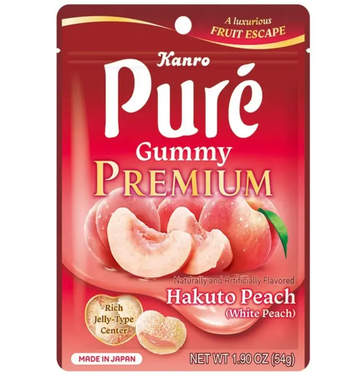 Kanro Pure Gummy Premium-persikanmakuinen hedelmäkarkki 54 g  | Kanro Pure 软糖 水蜜桃味 54g
