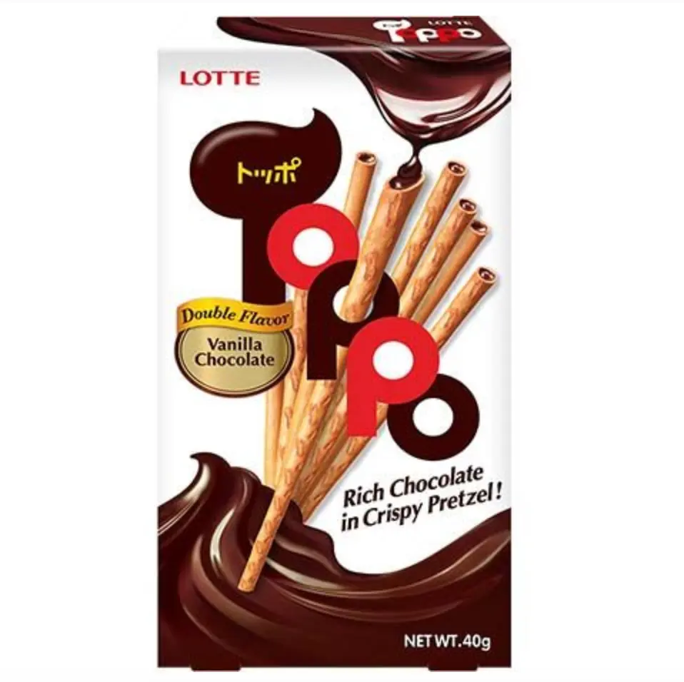 LOTTE Toppo Vanilja-suklaanmakuiset täytetyt keksitikut 40 g | LOTTE Toppo 夹心饼干棒 香草巧克力味 40g
