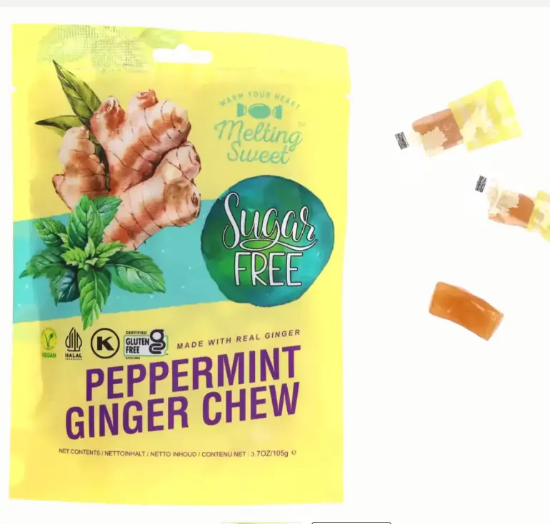 Melting Sweet Ginger Chewy Candy Sugar Free Peppermint Flavor 105g | Melting Sweet 姜味无糖软糖 薄荷味 105g