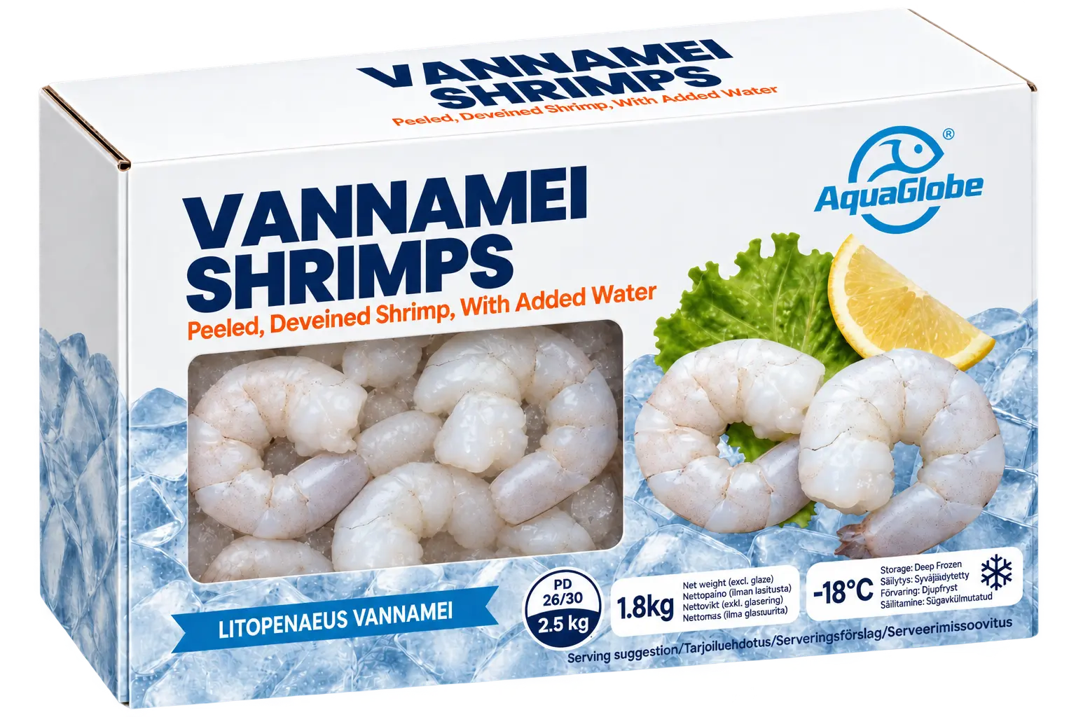 AquaGlobe Vannamei Shrimps 16/20 PD Shrimp 1.8kg (100%)|  AquaGlobe 越南白虾虾仁 16/20 PD 1.8kg (100%)