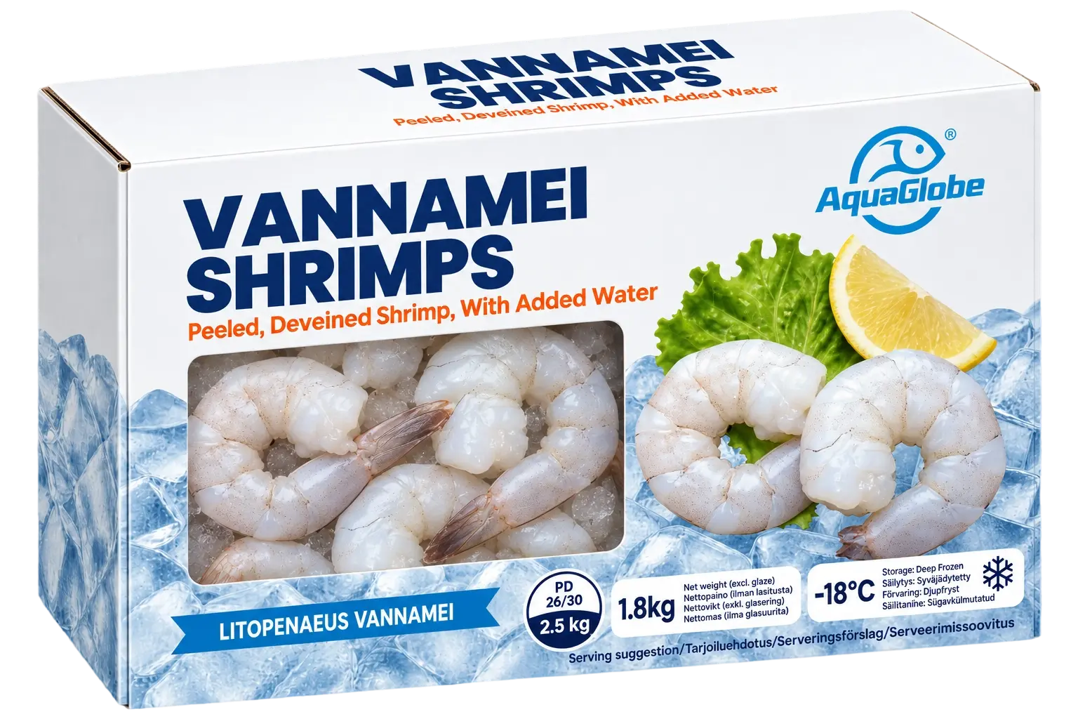 AquaGlobe Vannamei Shrimps 26/30 PD Shrimp 1.8kg (100%)|  AquaGlobe 越南白虾虾仁 26/30 PD 1.8kg (100%)
