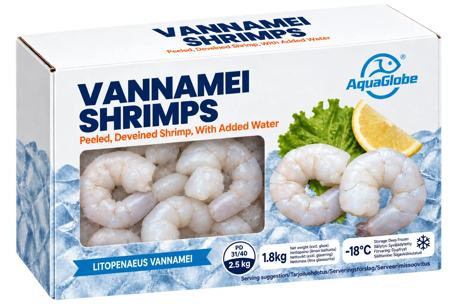 AquaGlobe Vannamei Shrimps 31/40 PD Shrimp 1.8kg (100%)|  AquaGlobe 越南白虾虾仁 31/40 PD 1.8kg (100%)