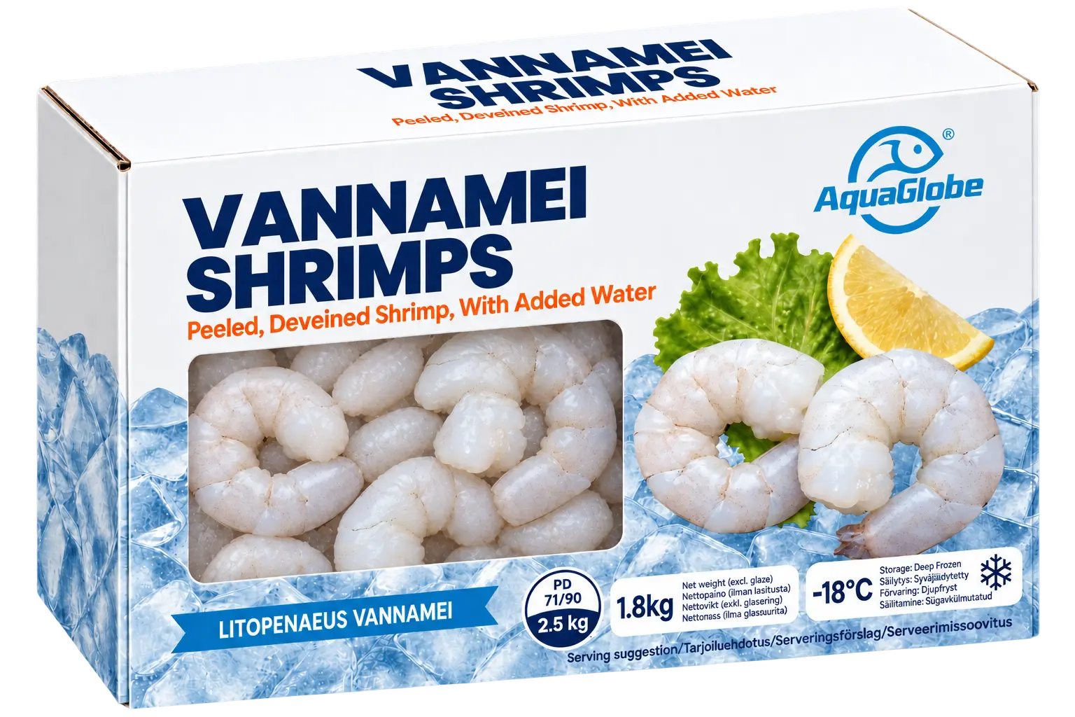 AquaGlobe Vannamei Shrimps 71/90 PD Shrimp 1.8kg (100%)|  AquaGlobe 越南白虾虾仁 71/90 PD 1.8kg (100%) 