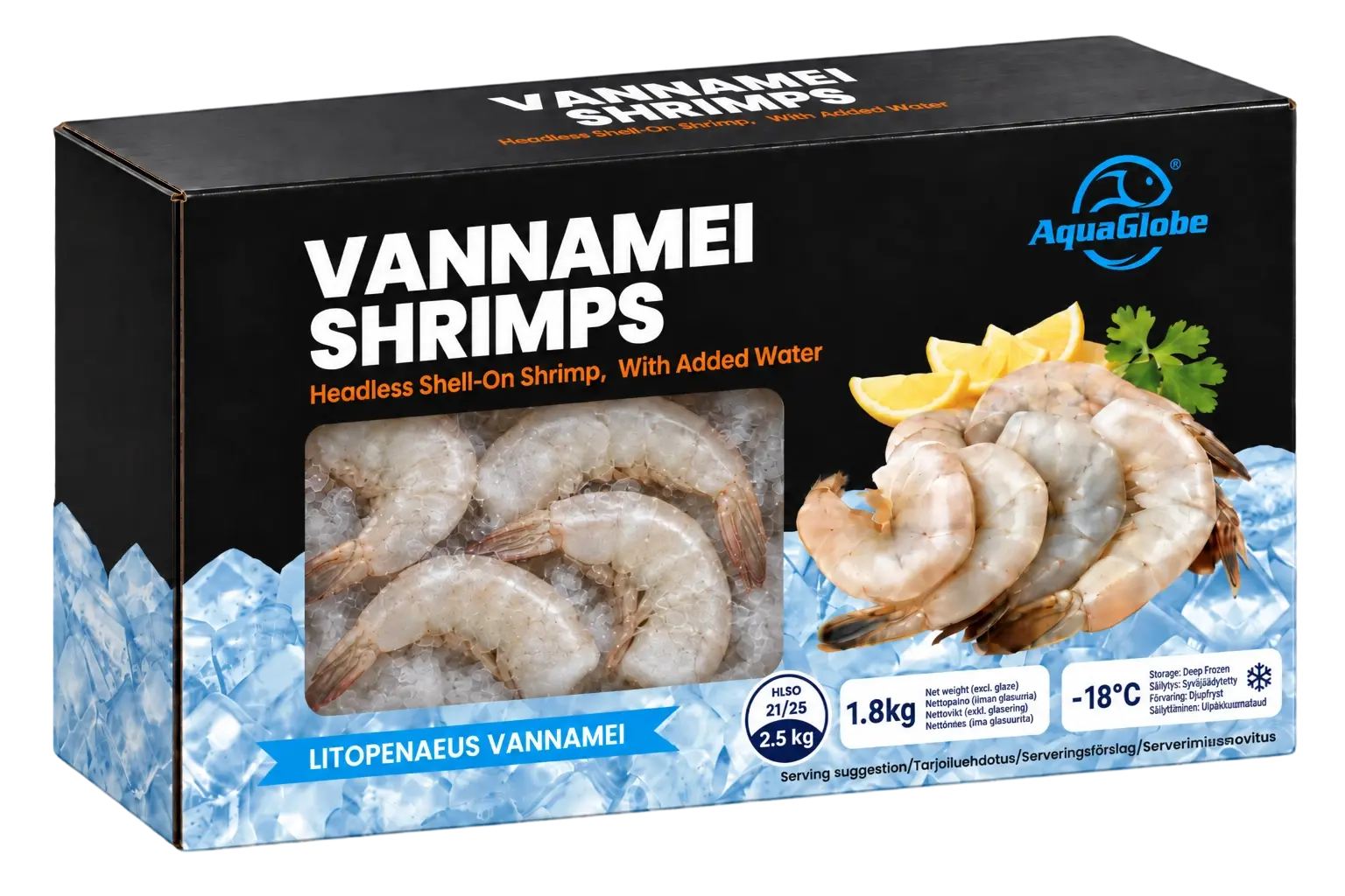 AquaGlobe Vannamei Shrimps 21/25 HLSO 1.8kg (100%) | AquaGlobe  越南白虾 无头有壳 21/25 HLSO 1.8kg (100%)