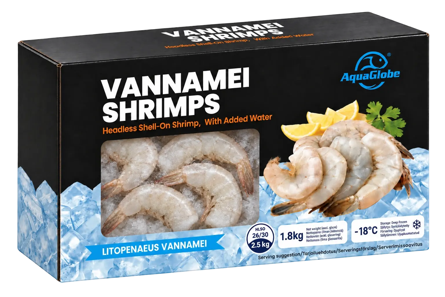 AquaGlobe Vannamei Shrimps 26/30 HLSO 1.8kg (100%) | AquaGlobe  越南白虾 无头有壳 26/30 HLSO 1.8kg (100%)