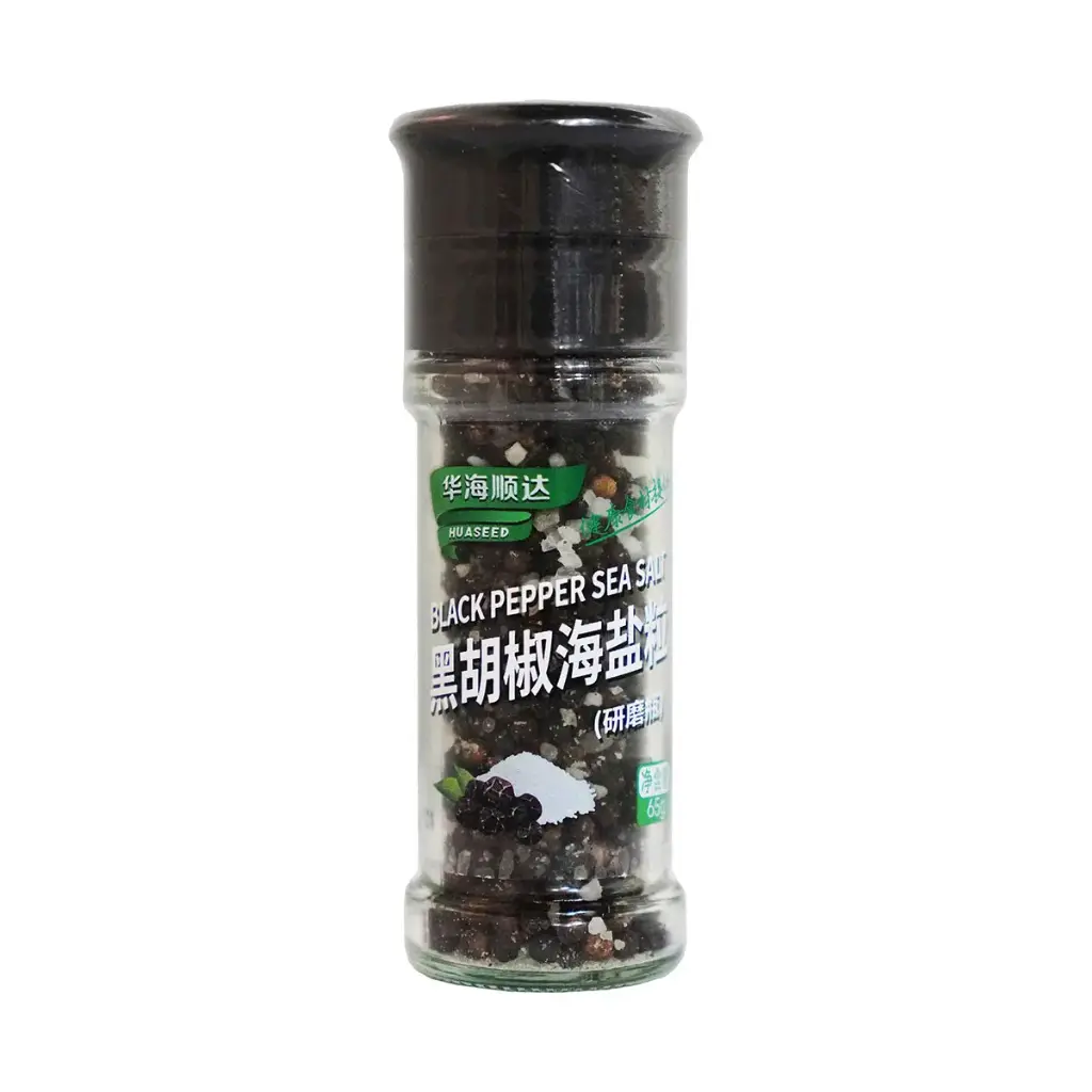 HHSD Black Pepper Seasalt With Bottle 65g | 华海顺达 黑胡椒海盐粒 带研磨瓶 65g