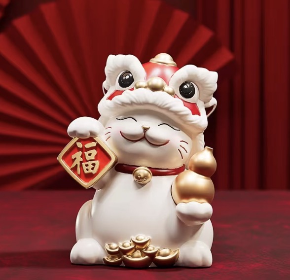 醒狮招财猫 摆件 福字 18*13.5*10.5cm | Lion Awakening Lucky Cat Ornament Gift Decoration 18*13.5*10.5cm