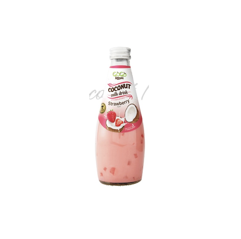 ROYAL PLUS Coconut Milk With Nata de Coco Strawberry Flavor Bottle 290ml | ROYAL PLUS 椰奶椰果饮料 草莓味 290ml