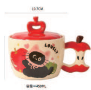 苹果猫咪杯 红色 450ml | Mug With Apple Cat Design Red 450ml