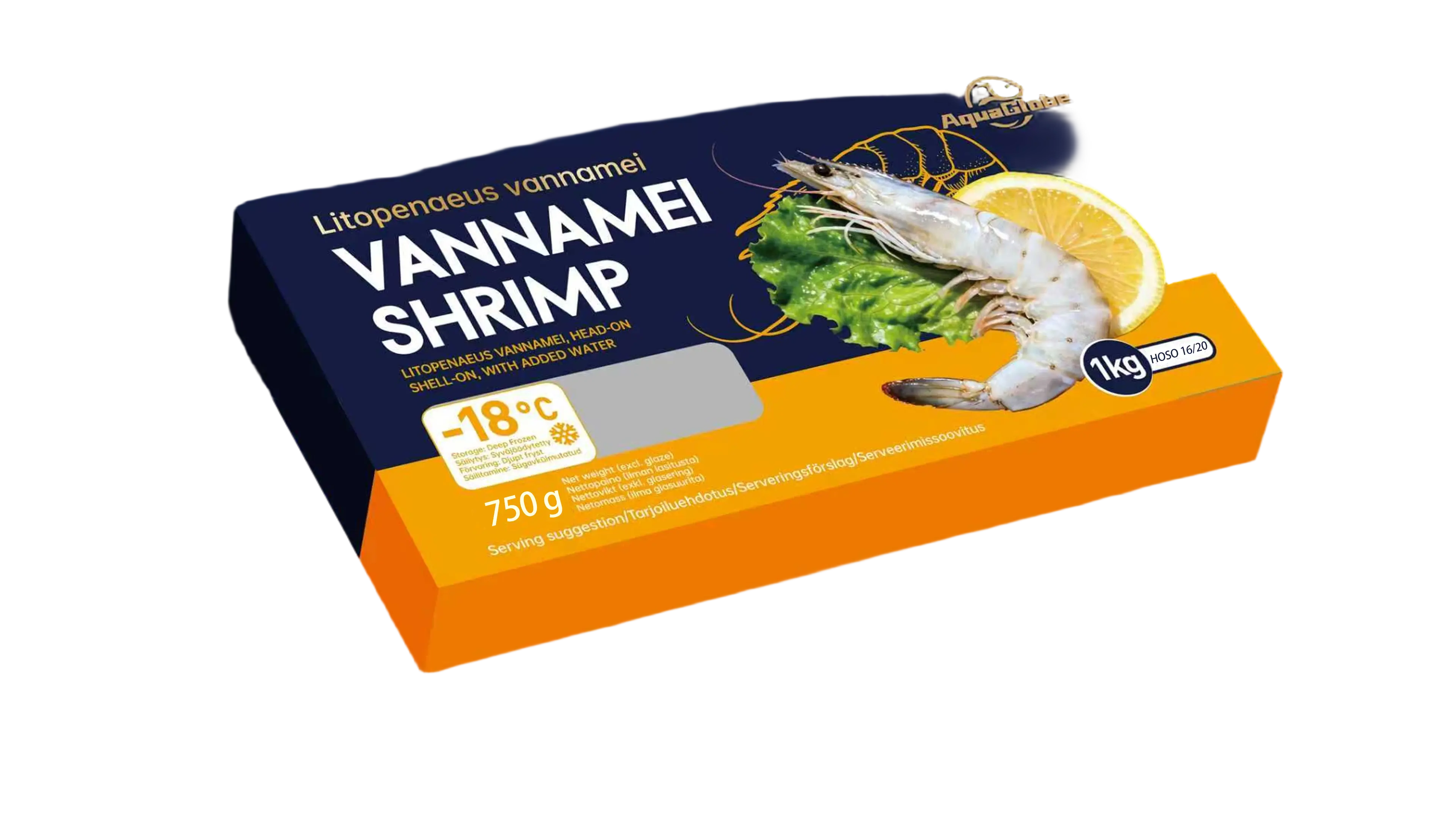 GOLDEN AQUAGLOBE HOSO Frozen Shrimp 16/20 750g | 金标AQUAGLOBE 有头有壳虾 16/20 750g